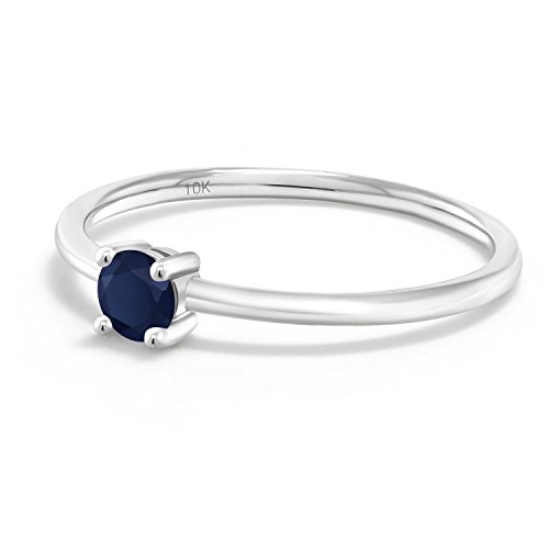 Gem Stone King 10K White Gold Blue Sapphire Solitaire Engagement Ring For Women (0.22 Cttw, Round 3.5MM, Gemstone September Birthstone, Available in Size 5,6,7,8,9)3