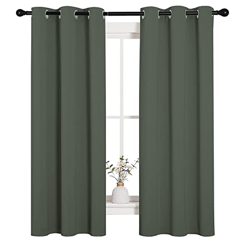 Image of NICETOWN Thermal Insulated Curtains Blackout Draperies, Window Treatment Solid Grommet Room Darkening Drape Panels for Bedroom (Dark Mallard, Set of 2 Panels, 34 by 63 inches Long)