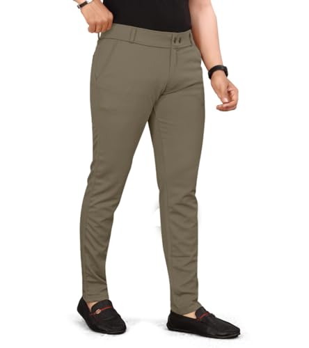 Image of HARSHAD KUMAR & CO. Men's Solid Slim Fit Stretchable Casual Wear Comfortable Formal Trousers Pants