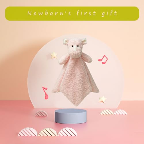 Image of Baby Pink Rhino Soft Stuffed Animal Security Blanket, Plush Rhino Character Lovey Blanket, Baby Shower /Nursery Gift, Newborn Infant Toddler Snuggle Blankie for Boys Girls, 14 Inches