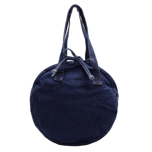 Stylish Round Denim Shoulder Bag with Bow, Lightweight Tote Bag for Women, Casual Retro Aesthetic Handbag for Work Travel