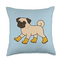 Cute Pug in Rain Boots Dog Lovers Throw Pillow