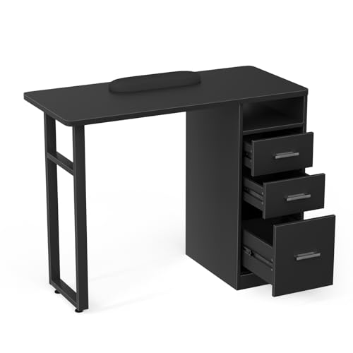 Charmmade Professional Black Nail Salon Desk with Drawers for Nail