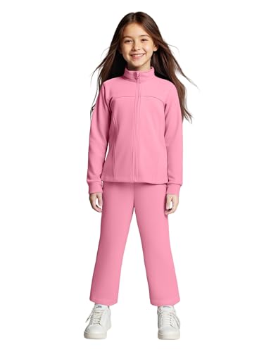 Yesfashion Girls 2 Piece Outfits Zip Up Long Sleeve Stand Collar Sweatshirt Drawstring Sweatpants with Pockets Tracksuit Sets3