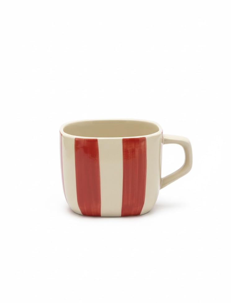 Image of DATA Ceramic Zen Stripes Hand Painted Coffee Mugs in Red Lines, Set of 6, 199 Ml
