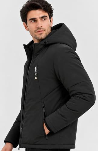 Image of SANE Men's Hooded Puffer Jacket, Quilted Winter Coat, Warm and Lightweight, Detatchable Cap
