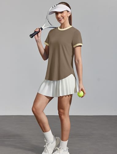 Image of Womens Workout Tops Summer Short Sleeve Shirts Athletic Color Block Gym Clothes Outfits Sun Protection UPF 50+ T Shirts