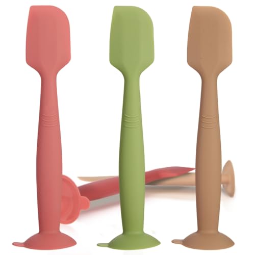 juhg Baby Diaper Cream Spatula 3 Pack Butt Paste Spatula Soft Silicone Diaper Cream Applicator Butt Spatula Baby With Suction Cup Base (Red Green Khaki)