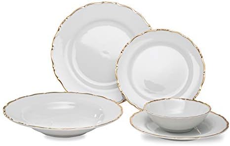 Ocean Décor China Dinnerware Set: Set of Fine Porcelain Dishes - Service for Eight - White and Gold Dishes Set for Entertaining and Formal Use - 40 Piece Fine China Dishware Sets