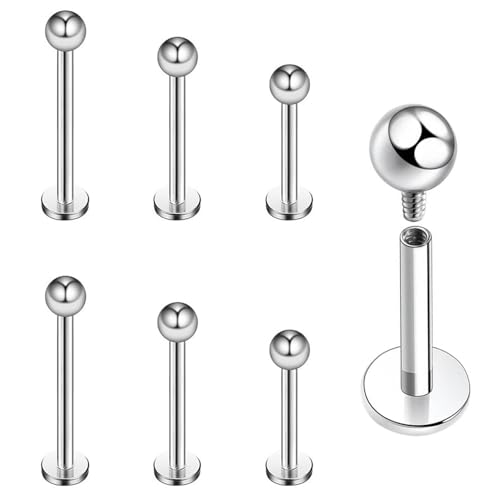 QZKJQDD 6 piercings para tragus, piercing para labio, piercing de labio, piercing de acero inoxidable, barra de labio, barra de cartílago, aretes de espalda plana, nariz de hélice de 6/8/10 mm