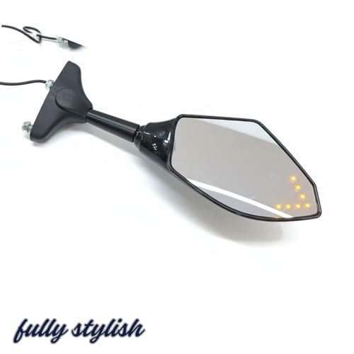 Image of Side Mirrors with Yellow LED Turn Indicators | Adjustable Rearview Mirrors for Burgman Forza Kit | R15 | Pulsar Rs | Apache Rtr 310 Piano Black (Set of 2)