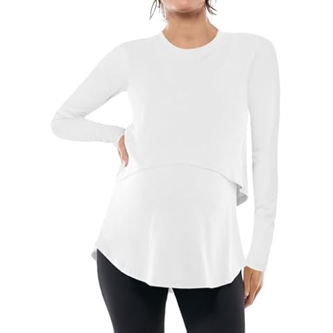 Women's Maternity Nursing Tops Casual Long Sleeve Double Layer Breastfeeding Shirts Pregnancy Clothes White Cover