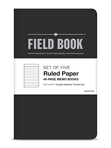 Elan Publishing Company Field Notebook - 3.5x5.5 Black Lined Memo Book Pack of 5