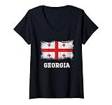 Camisa retro de la bandera de Georgia, gráfico vintage de Grunge georgiano Camiseta Cuello V
