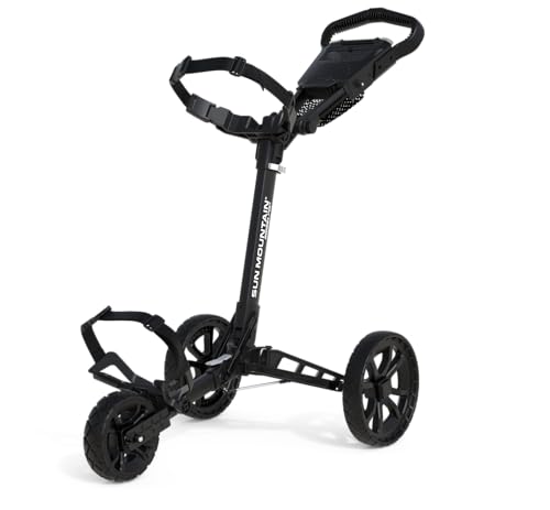 Sun Mountain Ridgeline 3-Wheel Golf Push Cart - Lightweight 18.0 LBS, Maintenance-Free Wheels, Compact Storage System, Black