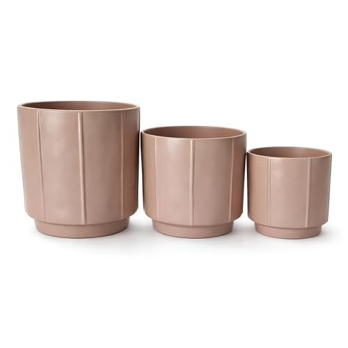 Image of Xtore Contour Ceramic Planter Set | Soft-Tone Minimal Plant Pots for Home & Office Decor - (Set of 3, Taupe, Planter ONLY)