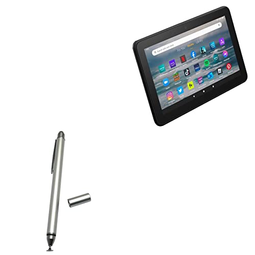 BoxWave Stylus Pen Compatible with Amazon Fire 7 (12th Gen 2022) - DualTip Capacitive Stylus, Fiber Tip Disc Tip Capacitive Stylus Pen - Metallic Silver