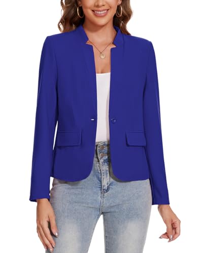 MINTLIMIT Blazers for Women Notched Collar One Button Jackets Lightweight Work Office Long Sleeve Blazer Suit Cardigan with Pockets,S,Royal Blue3