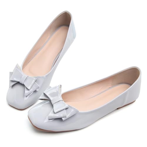 SAILING LU Women's Bow-Knot Square Toe Ballet Flats Elegant Dance Shoes Wedding Party Shoes Female Comfortable Slip-on Loafers2