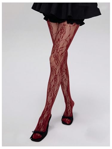 SHENHE Women's Patterned Fishnet Tights Sheer High Waist Y2k Floral Stockings Pantyhose4