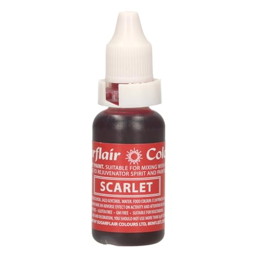 Sugarflair Edible Droplet Paint Scarlet - Colorante Alimentario Líquido, Colorante para Paste de Azúcar, Pasta de Goma, Glaseado - Se puede Utilizar con Aerógrafo - 14ml