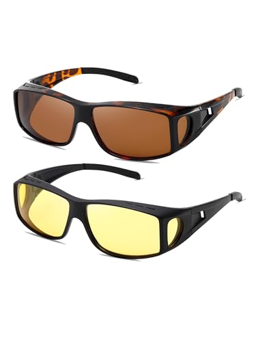 (2 PACK) Fit Over Glasses Sunglasses for Men Women,Wrap Around Sunglasses Polarized UV400 Protection