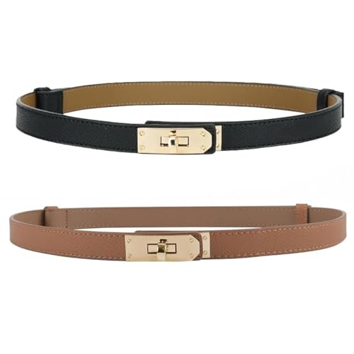 BananaHome 2pack Women's Skinny Leather Belt Waist Belt Fashion Ladies Belt with Adjustable Turn-Lock Buckle - Ideal for Dresses, Jeans,Pants and Coats