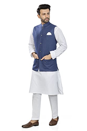 Image of BE ACTIVE 100% Cotton Solid Pattern Trendy Comfortable Stylish Full Sleeve Kurta Pajama Set with Jacket Nehru Style Koti for Men's ||