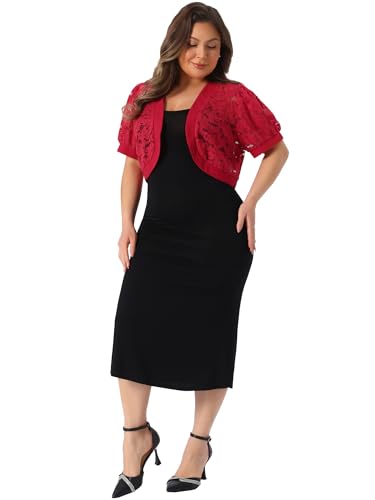 Image of Agnes Orinda Plus Size Cropped Cardigans for Women Open Front Short Sleeve Floral Lace Sheer Bolero Shrugs for Dresses