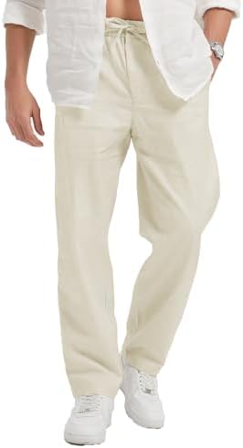 Isle Bay Linens Men's Cotton Linen Blend Pants,Regular Fit,Elasti...