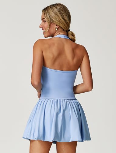 ABOCIW Women's 2 Piece Tennis Dress Halter Workout Tank Top Bubble Skorts Skirt Set Athletic Golf Pickleball Outfits2