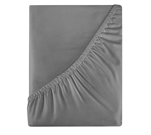 Image of Royale Linens 400 Thread Count 100% American Grown Cotton Fitted Sheet Full Size - All Around Elastic Fitted Sheet - Luxury Sateen Weave - Snug Fit Bottom Sheet Fit Up to 16 inch (Full, Spanish Slate)