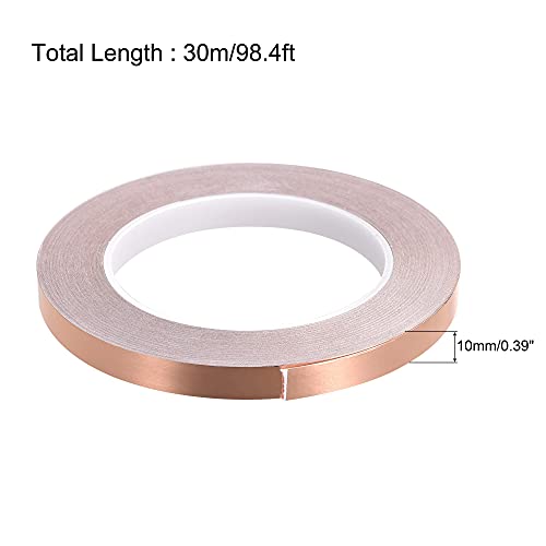 Image of uxcell Single-Sided Conductive Tape Copper Foil Tape Adhesive 10mm x 30m /98.4ft for Guitar,EMI Shielding Crafts, Electrical Repairs 2pcs