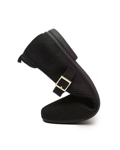 Women's Mary Jane Ballet Flats Square Toe Knit Ballerina Walking Dressy Office Slip-on Shoes with Strap4