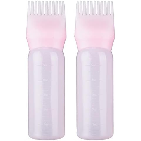 UNVOJL 2 Pieces Pink Hair Dye Brush Bottle Hair Dyeing Bottle Brush Dyeing Shampoo Bottle Oil Comb Hair Tools Applicator Brush Bottles (Pink) Cover
