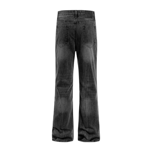 Men’s Lightning Texture Washed Distressed Jeans, Retro High Street, Pocket Loose Denim Flare Pants3