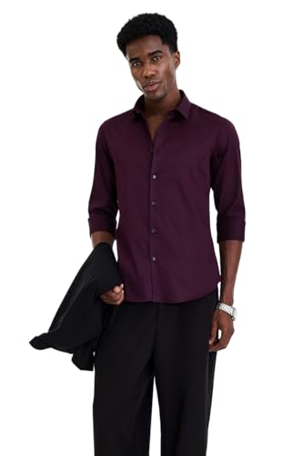 Image of SNITCH Men Formal Shirt | Modern Slim Fit Long Sleeve Spread Collar Solid Style | 100% Cotton Breathable Fabric for Office, Weddings & Festive Occasions Wear