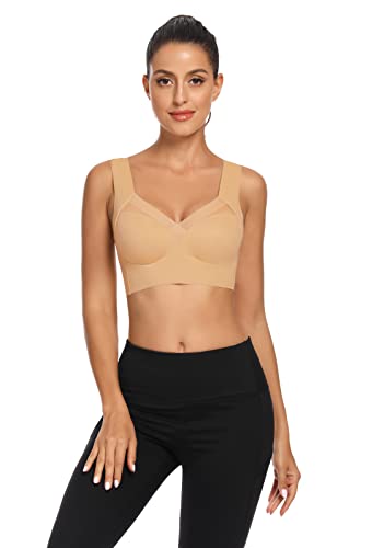 Image of WOWENY Seamless Bras for Women Sleep Leisure Sports Yoga Bra Padded Wireless Thin Soft Comfy Pullover Tops Plus Size