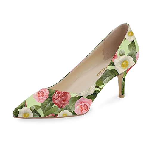 Reindee Lusion Womens Low Kitten Comfortable High Heels Music Note Printed Closed Toe Sexy Pumps Shoes