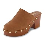 CUSHIONAIRE Women's Gibbons Faux Wood Clog with Memory Foam Padding, Wide Widths Available, Chestnut 8.5