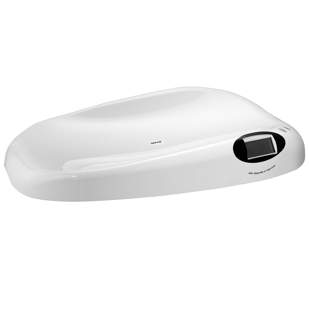 BAKAJI Bilancia Elettronica Pesa Bambini Neonati con Display Digitale LCD, Peso Massimo 20 kg Minimo 10 g, Funzione Tara, Pesapersone di Precisione Multifunzione, 62 x 35 x 8.5 cm Bianco