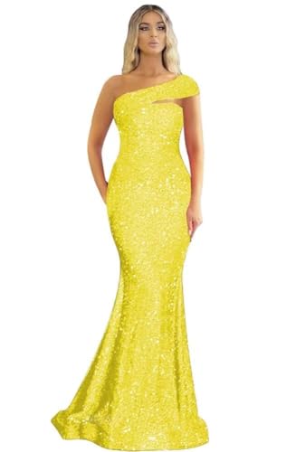 Image of One Shoulder Sequin Prom Dresses Long Sparkly Mermaid Evening Gowns for Women Bodycon Formal Dresses 2025