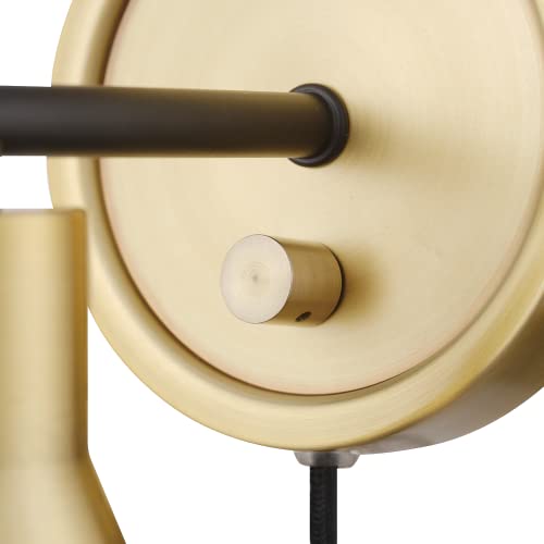 Image of GLOBE Electric 65544 1-Light Dimmable Plug-in or Hardwire Wall Sconce, Matte Brass, Matte Black Accent, Stepless Dimming Rotary Switch on Canopy, Black Fabric Cord, Wall Lamp Dimmable