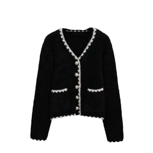 Women Loose Patchwork Sweater Coat Long Sleeves V-Neck Buttons Office Lady Knit Cardigan Top