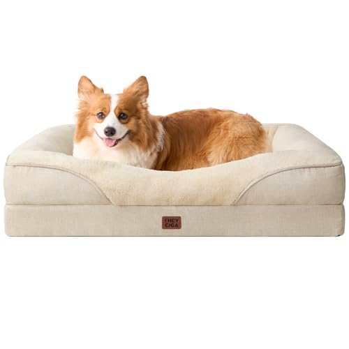 EHEYCIGA Mousse Mémoire Panier Chien Orthopédique, Canapé pour Chien Moyen Taille Déhoussable Lavable, Coussin Chiens Antidérapant & Imperméable,...