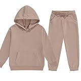 DHSPKN Kids Girls Boys 2 Pcs Tracksuit Athletic Sweatsuits Sets Hooded Sweatshirt and Jogger Sweatpants Clothing Sets for Kids,Apricot,150