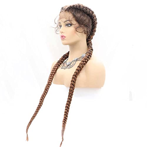 Xiweiya Wigs 36" Super Long Brown Synthetic Braid Lace Front Wigs Double Box Braiding Hair With Baby Hair HandMade Braid Wigs… - Image 4