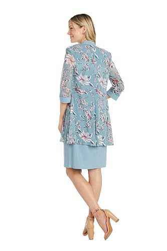 Image of R&M Richards Women's Sheath Dress W /Floral Print Sheer Jacket & Detachable Necklace | Elegant 2-Piece Formal Ensemble