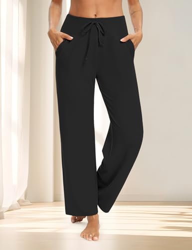 Womens Yoga Sweatpants Comfy Lounge Pants Loose Casual Wide Leg Pajama Pants for Women with Pockets