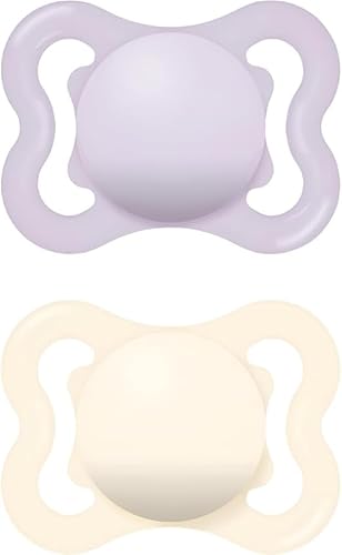 MAM Air Succhietto 2-6 Mesi (Set da 2), Ciuccio MAM 2-6 mesi per pelli sensibili e delicate, Kit da 2 accessori neonato con tettarella in caucciù naturale e porta ciuccio sterilizzatore, Rosa/Neutro